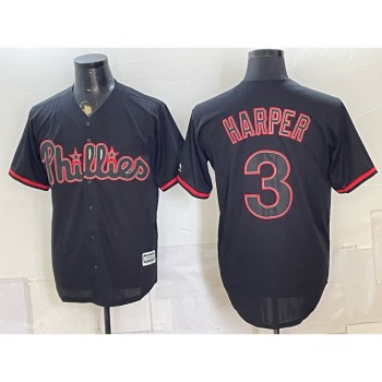 Men's Philadelphia Phillies #3 Bryce Harper Black Cool Base Stitched Baseball Jersey Men's Philadelphia Phillies #3 Bryce Harper Black Cool Base Stitched Baseball Jersey
