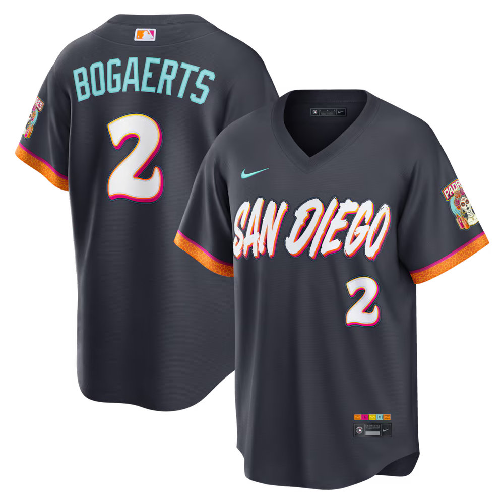 Men's San Diego Padres #2 Xander Bogaerts Nike Obsidian 2026 City Connect Stadium Jersey Men's San Diego Padres #2 Xander Bogaerts Nike Obsidian 2026 City Connect Stadium Jersey