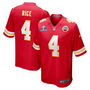 Men's Kansas City Chiefs #4 Rashee Rice Red Super Bowl LVIII Game Jersey