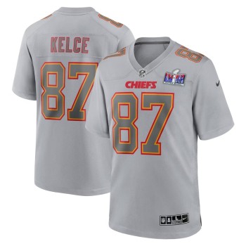 Men's Kansas City Chiefs #87 Travis Kelce Gray Super Bowl LVIII Atmosphere Fashion Game Jersey