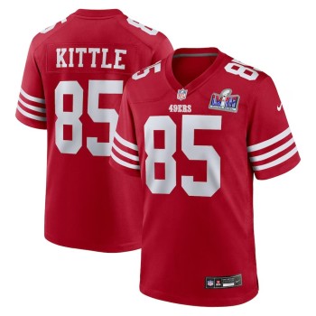 Men's San Francisco 49ers #85 George Kittle Scarlet Super Bowl LVIII Game Jersey Men's San Francisco 49ers #85 George Kittle Scarlet Super Bowl LVIII Game Jersey