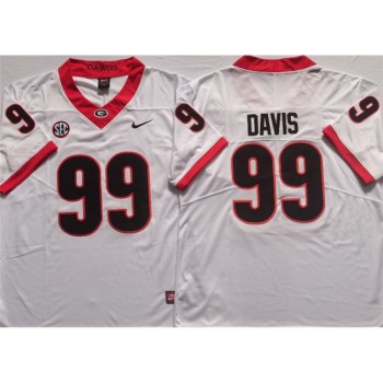 Men's Georgia Bulldogs #99 DAVIS White College Football Stitched Jersey Men's Georgia Bulldogs #99 DAVIS White College Football Stitched Jersey