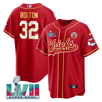 Men's Kansas City Chiefs #32 Nick Bolton Red Super Bowl LVII Patch Cool Bae Stitched Baseball Jersey Men's Kansas City Chiefs #32 Nick Bolton Red Super Bowl LVII Patch Cool Bae Stitched Baseball Jersey