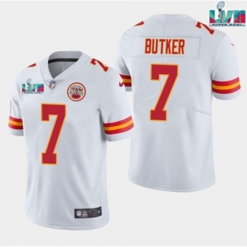 Men's Kansas City Chiefs #7 Harrison Butker White Super Bowl LVII Patch Vapor Untouchable Limited Stitched Jersey Men's Kansas City Chiefs #7 Harrison Butker White Super Bowl LVII Patch Vapor Untouchable Limited Stitched Jersey