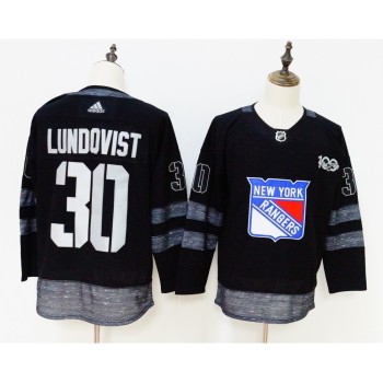 Men's New York Rangers #30 Henrik Lundqvist Black 1917-2017 100th Anniversary Stitched NHL Jersey