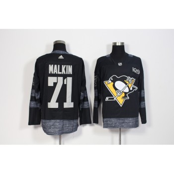 Men's Pittsburgh Penguins #71 Evgeni Malkin Black 1917-2017 100th Anniversary Stitched NHL Jersey
