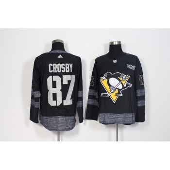 Men's Pittsburgh Penguins #87 Sidney Crosby Black 1917-2017 100th Anniversary Stitched NHL Jersey