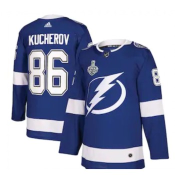 Men's Tampa Bay Lightning #86 Nikita Kucherov Blue Stanley Cup Finals Blue Stitched Jersey Men's Tampa Bay Lightning #86 Nikita Kucherov Blue Stanley Cup Finals Blue Stitched Jersey