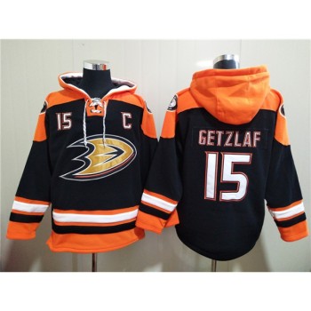 Men's Anaheim Ducks #15 Ryan Getzlaf Black Ageless Must-Have Lace-Up Pullover Hoodie Men's Anaheim Ducks #15 Ryan Getzlaf Black Ageless Must-Have Lace-Up Pullover Hoodie