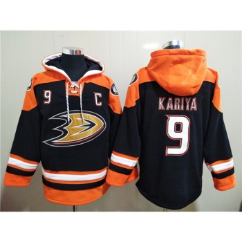Men's Anaheim Ducks #9 Paul Kariya Black Ageless Must-Have Lace-Up Pullover Hoodie Men's Anaheim Ducks #9 Paul Kariya Black Ageless Must-Have Lace-Up Pullover Hoodie