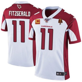 Men's Arizona Cardinals #11 Larry Fitzgerald White With C Patch & Walter Payton Patch Limited Stitched Jersey Men's Arizona Cardinals #11 Larry Fitzgerald White With C Patch & Walter Payton Patch Limited Stitched Jersey