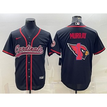 Men's Arizona Cardinals #1 Kyler Murray Black Team Big Logo With Patch Cool Base Stitched Baseball Jersey Men's Arizona Cardinals #1 Kyler Murray Black Team Big Logo With Patch Cool Base Stitched Baseball Jersey