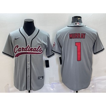 Men's Arizona Cardinals #1 Kyler Murray Grey With Patch Cool Base Stitched Baseball Jersey Men's Arizona Cardinals #1 Kyler Murray Grey With Patch Cool Base Stitched Baseball Jersey