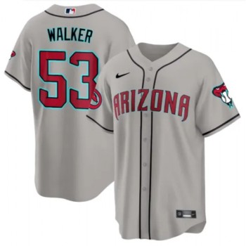 Men's Arizona Diamondbacks #53 Christian Walker 2023/24 Gray Cool Base Stitched Baseball Jersey Men's Arizona Diamondbacks #53 Christian Walker 2023/24 Gray Cool Base Stitched Baseball Jersey