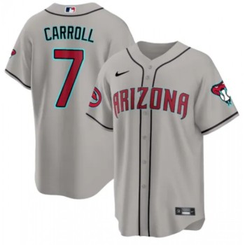 Men's Arizona Diamondbacks #7 Corbin Carroll 2023/24 Gray Cool Base Stitched Baseball Jersey Men's Arizona Diamondbacks #7 Corbin Carroll 2023/24 Gray Cool Base Stitched Baseball Jersey