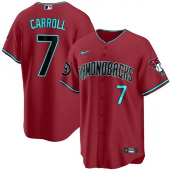 Men's Arizona Diamondbacks #7 Corbin Carroll 2023/24 Red Cool Base Stitched Baseball Jersey Men's Arizona Diamondbacks #7 Corbin Carroll 2023/24 Red Cool Base Stitched Baseball Jersey