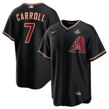 Men's Arizona Diamondbacks #7 Corbin Carroll Black 2023 World Series Cool Base Stitched Baseball Jersey Men's Arizona Diamondbacks #7 Corbin Carroll Black 2023 World Series Cool Base Stitched Baseball Jersey