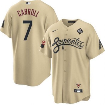 Men's Arizona Diamondbacks #7 Corbin Carroll Cream 2023 World Series City Connect Cool Base Stitched Baseball Jersey