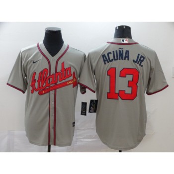 Men's Atlanta Braves #13 Ronald Acuna Jr Grey Cool Base Stitched MLB Jersey Men's Atlanta Braves #13 Ronald Acuna Jr Grey Cool Base Stitched MLB Jersey