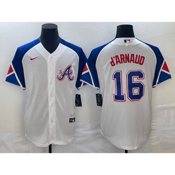 Men's Atlanta Braves #16 Travis d'Arnaud White 2023 City Connect Cool Base Stitched Baseball Jersey