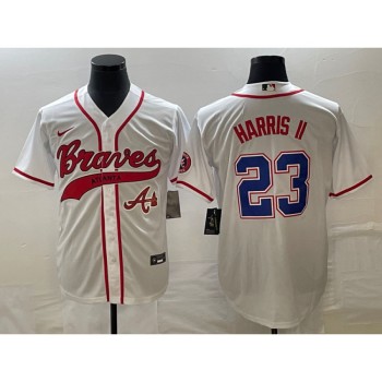 Men's Atlanta Braves #23 Michael Harris ii White Cool Base With Patch Stitched Baseball Jersey