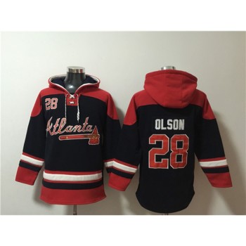 Men's Atlanta Braves #28 Matt Olson Navy/Red Ageless Must-Have Lace-Up Pullover Hoodie