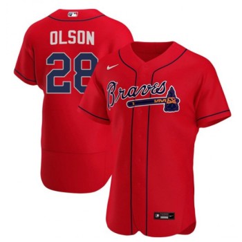Men's Atlanta Braves #28 Matt Olson Red Flex Base Stitched Baseball Jersey Men's Atlanta Braves #28 Matt Olson Red Flex Base Stitched Baseball Jersey