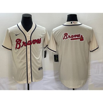 Men's Atlanta Braves Cream Team Big Logo Cool Base Stitched Baseball Jersey Men's Atlanta Braves Cream Team Big Logo Cool Base Stitched Baseball Jersey