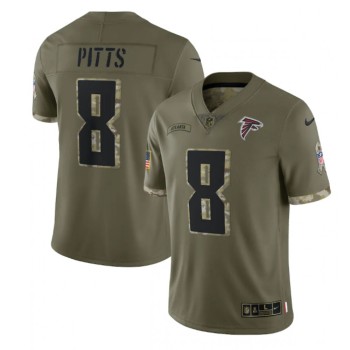 Men's Atlanta Falcons #8 Kyle Pitts Olive 2022 Salute To Service Limited Stitched Jersey Men's Atlanta Falcons #8 Kyle Pitts Olive 2022 Salute To Service Limited Stitched Jersey
