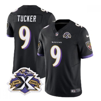 Men's Baltimore Ravens #9 Justin Tucker Black 2023 F.U.S.E With Patch Throwback Vapor Limited Jersey