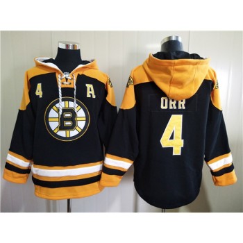 Men's Boston Bruins #4 Bobby Orr Black Ageless Must-Have Lace-Up Pullover Hoodie Men's Boston Bruins #4 Bobby Orr Black Ageless Must-Have Lace-Up Pullover Hoodie