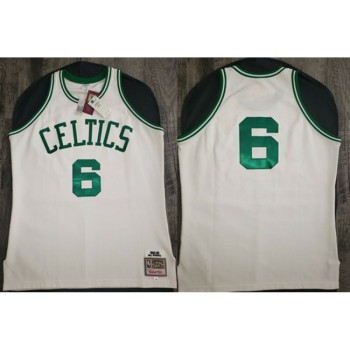 Men's Boston Celtics #6 Bill Russell 1962-63 White Throwback Stitched Jersey