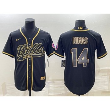 Men's Buffalo Bills #14 Stefon Diggs Black Gold With Patch Cool Base Stitched Baseball Jersey Men's Buffalo Bills #14 Stefon Diggs Black Gold With Patch Cool Base Stitched Baseball Jersey