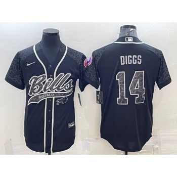 Men's Buffalo Bills #14 Stefon Diggs Black Reflective With Patch Cool Base Stitched Baseball Jersey Men's Buffalo Bills #14 Stefon Diggs Black Reflective With Patch Cool Base Stitched Baseball Jersey