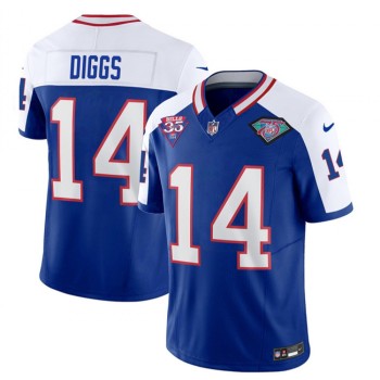 Men's Buffalo Bills #14 Stefon Diggs Blue/White 35th And 75th Patch 2023 F.U.S.E. Throwback Vapor Untouchable Limited Stitched Jersey Men's Buffalo Bills #14 Stefon Diggs Blue/White 35th And 75th Patch 2023 F.U.S.E. Throwback Vapor Untouchable Limited Stitched Jersey