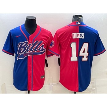 Men's Buffalo Bills #14 Stefon Diggs Royal/Red Split With Patch Cool Base Stitched Baseball Jersey Men's Buffalo Bills #14 Stefon Diggs Royal/Red Split With Patch Cool Base Stitched Baseball Jersey