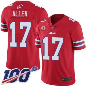Men's Buffalo Bills #17 Josh Allen 100th Season Red With C Patch Vapor Untouchable Limited Stitched Jersey Men's Buffalo Bills #17 Josh Allen 100th Season Red With C Patch Vapor Untouchable Limited Stitched Jersey
