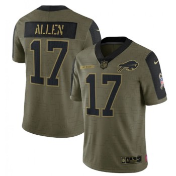 Men's Buffalo Bills #17 Josh Allen 2021 Olive Salute To Service Limited Stitched Jersey Men's Buffalo Bills #17 Josh Allen 2021 Olive Salute To Service Limited Stitched Jersey
