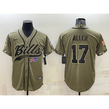 Men's Buffalo Bills #17 Josh Allen 2022 Olive Salute to Service Cool Base Stitched Baseball Jersey Men's Buffalo Bills #17 Josh Allen 2022 Olive Salute to Service Cool Base Stitched Baseball Jersey