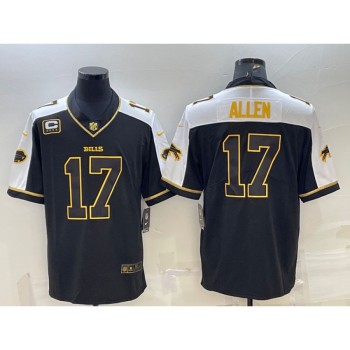 Men's Buffalo Bills #17 Josh Allen Black Gold With C Patch Thanksgiving Vapor Untouchable Limited Stitched Jersey Men's Buffalo Bills #17 Josh Allen Black Gold With C Patch Thanksgiving Vapor Untouchable Limited Stitched Jersey