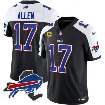Men's Buffalo Bills #17 Josh Allen Black/White 2023 F.U.S.E. New York Patch and 4-Star C Patch Vapor Untouchable Limited Stitched Football Jersey Men's Buffalo Bills #17 Josh Allen Black/White 2023 F.U.S.E. New York Patch and 4-Star C Patch Vapor Untouchable Limited Stitched Football Jersey