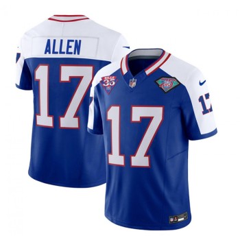 Men's Buffalo Bills #17 Josh Allen Blue/White 35th And 75th Patch 2023 F.U.S.E. Throwback Vapor Untouchable Limited Stitched Jersey Men's Buffalo Bills #17 Josh Allen Blue/White 35th And 75th Patch 2023 F.U.S.E. Throwback Vapor Untouchable Limited Stitched Jersey