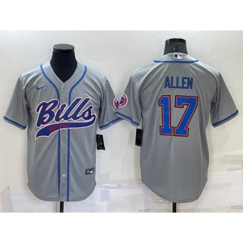 Men's Buffalo Bills #17 Josh Allen Gray Cool Base Stitched Baseball Jersey Men's Buffalo Bills #17 Josh Allen Gray Cool Base Stitched Baseball Jersey