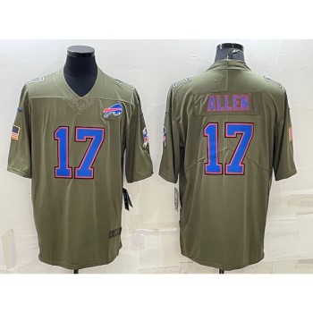Men's Buffalo Bills #17 Josh Allen Olive Salute To Service Limited Stitched Jersey Men's Buffalo Bills #17 Josh Allen Olive Salute To Service Limited Stitched Jersey