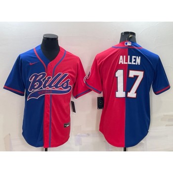 Men's Buffalo Bills #17 Josh Allen Royal/Red Split With Patch Cool Base Stitched Baseball Jersey Men's Buffalo Bills #17 Josh Allen Royal/Red Split With Patch Cool Base Stitched Baseball Jersey