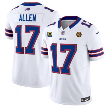 Men's Buffalo Bills #17 Josh Allen White 2023 F.U.S.E. With 4-star C Ptach And John Madden Patch Vapor Limited Stitched Football Jersey Men's Buffalo Bills #17 Josh Allen White 2023 F.U.S.E. With 4-star C Ptach And John Madden Patch Vapor Limited Stitched Football Jersey