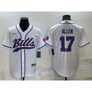 Men's Buffalo Bills #17 Josh Allen White Cool Base Stitched Baseball Jersey Men's Buffalo Bills #17 Josh Allen White Cool Base Stitched Baseball Jersey