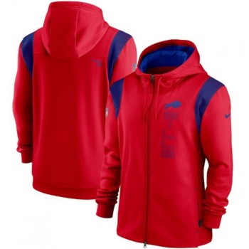 Men's Buffalo Bills 2021 Red Sideline Team Performance Full-Zip Hoodie Men's Buffalo Bills 2021 Red Sideline Team Performance Full-Zip Hoodie