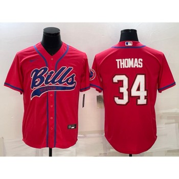 Men's Buffalo Bills #34 Thurman Thomas Red With Patch Cool Base Stitched Baseball Jersey Men's Buffalo Bills #34 Thurman Thomas Red With Patch Cool Base Stitched Baseball Jersey