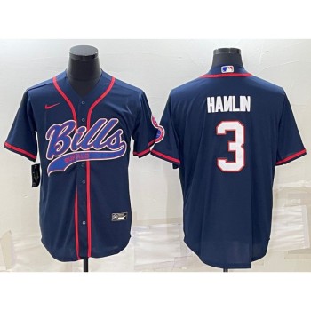 Men's Buffalo Bills #3 Damar Hamlin Navy With Patch Cool Base Stitched Baseball Jersey Men's Buffalo Bills #3 Damar Hamlin Navy With Patch Cool Base Stitched Baseball Jersey